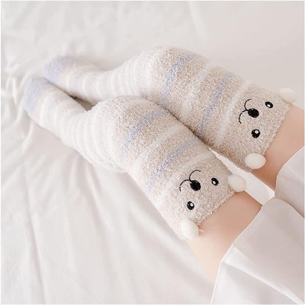 Plush Animal Mocha & Gray Striped Puppy Dog Over the Knee Socks - Picture 5 of 15